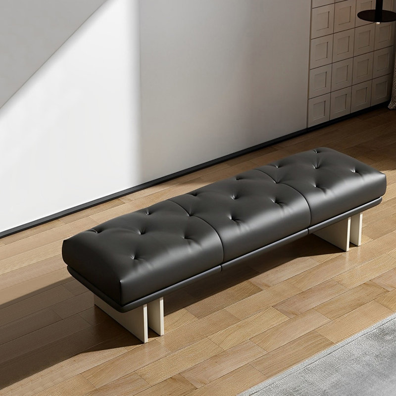 Banc rembourré en cuir Shanique, Noir, H 16,53 po x l 70,86 po x P 19,68 po
