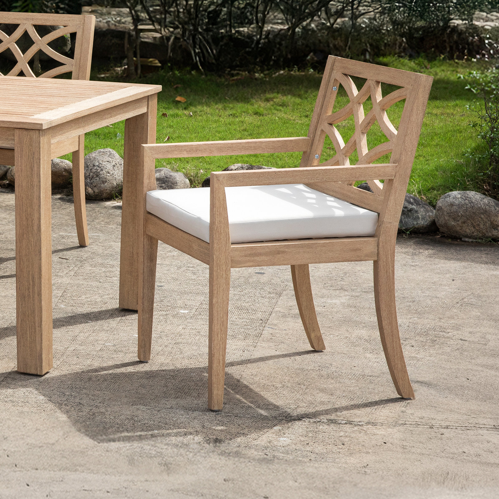 Morell 39" Eucalyptus Patio Dining Set, Cream Cushion/Tan Frame