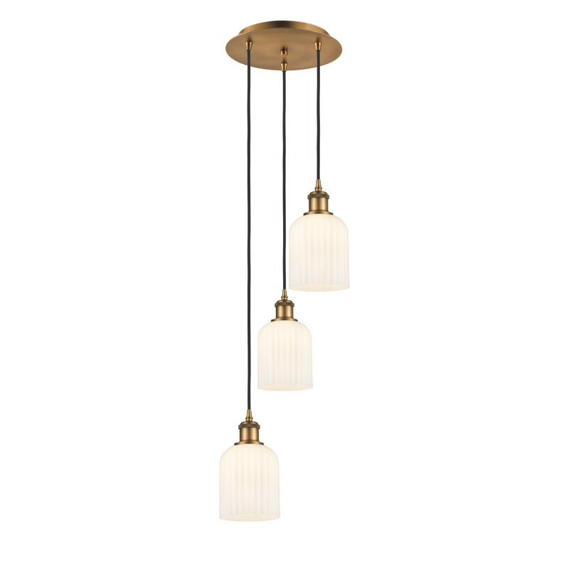 Luminaire suspendu en grappe à 3 lumières Fiennes, Laiton brossé, Blanc brillant