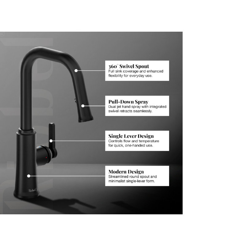 Trattoria Square Spout Kitchen Mixer, Matte Black