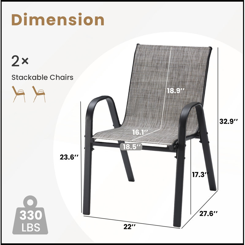 Set of 2 Stackable Outdoor Dining Chairs for All-Weather Use and Space Efficiency, 2, Gray