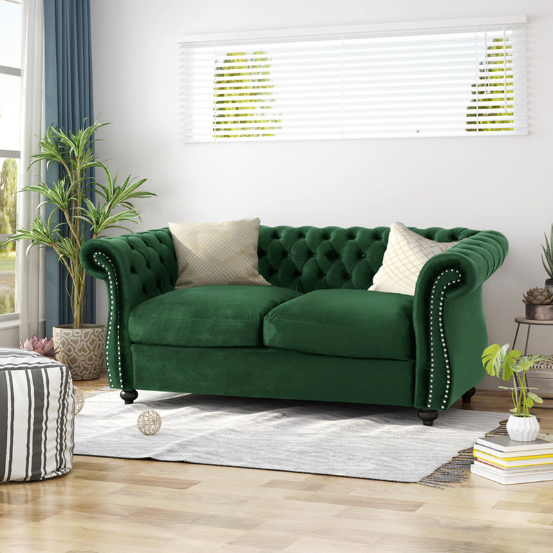 Canapé-causeuse, Green, Green Velvet, 61.75" W