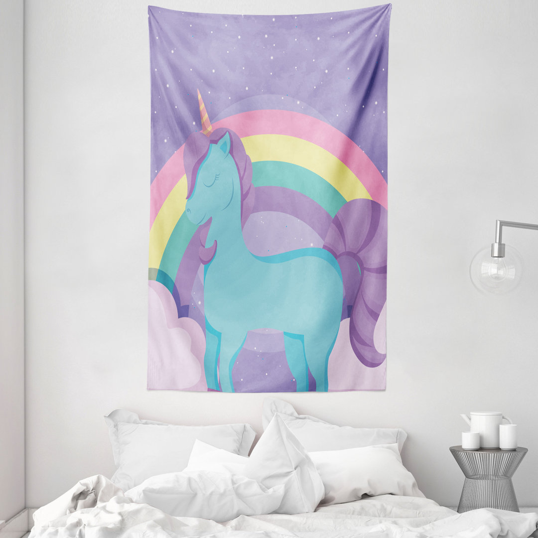 Wandteppich, Kindergarten Regenbogen-Pony-Kunst, Einhorn, Mehrfarbig Lavendel Blau