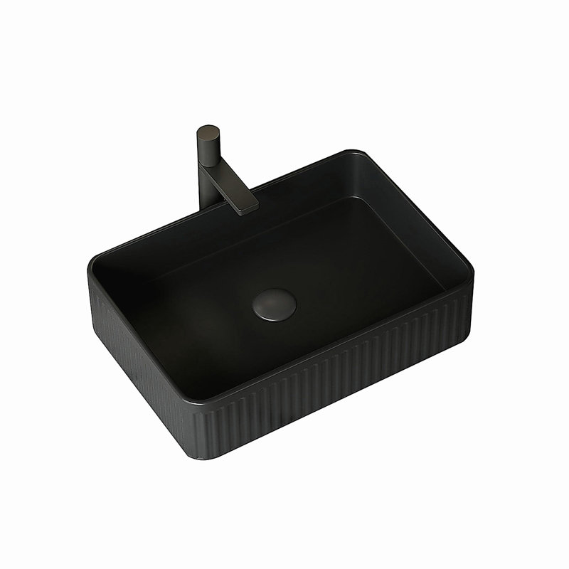 Lavabo de salle de bain 20 po, vasque rectangulaire en céramique rayée sans robinet, sans armoire, noir