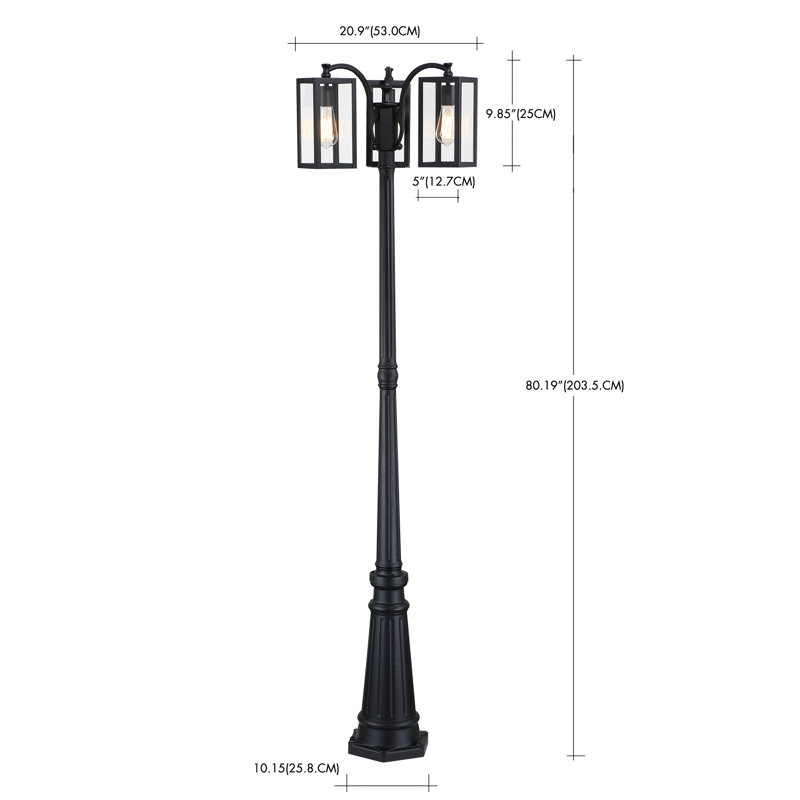 Triple Headed Lamp Post Full with Matte Black Finish, 80.19" H x 20.9" W x 20.9" D