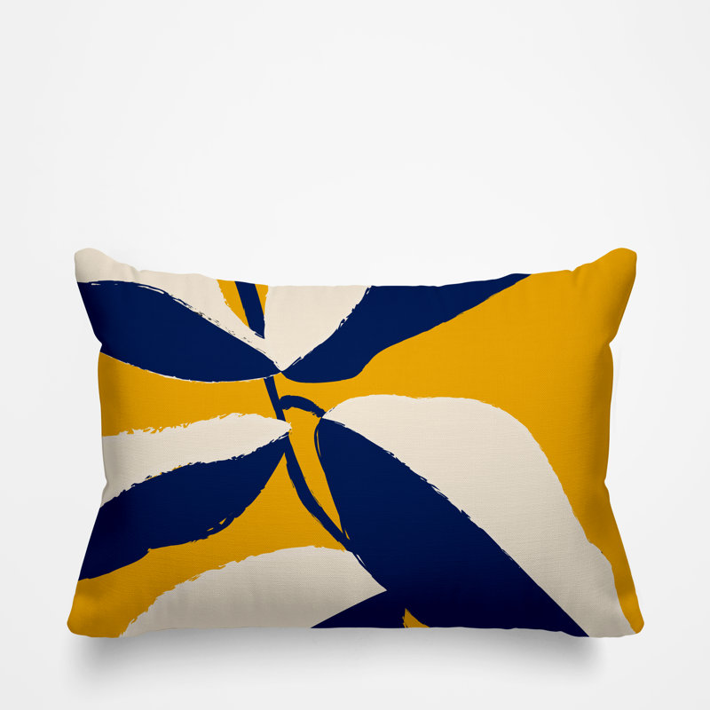 Coussin décoratif intérieur / extérieur en polyester filé Vani, Jaune, H 18 po x l 25 po