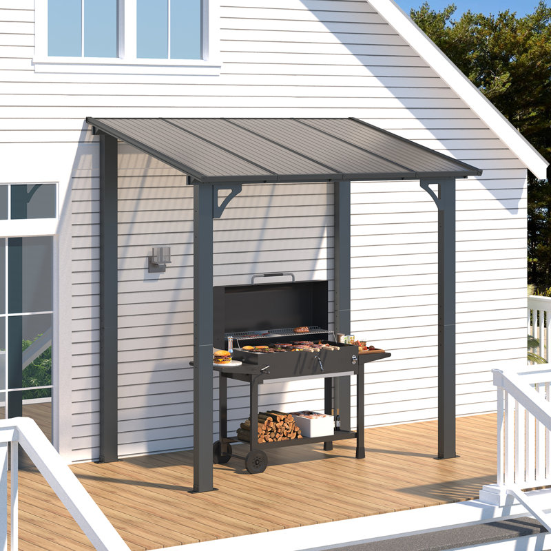 Pergola en aluminium avec auvent, Noir, 8 pi x 5 pi