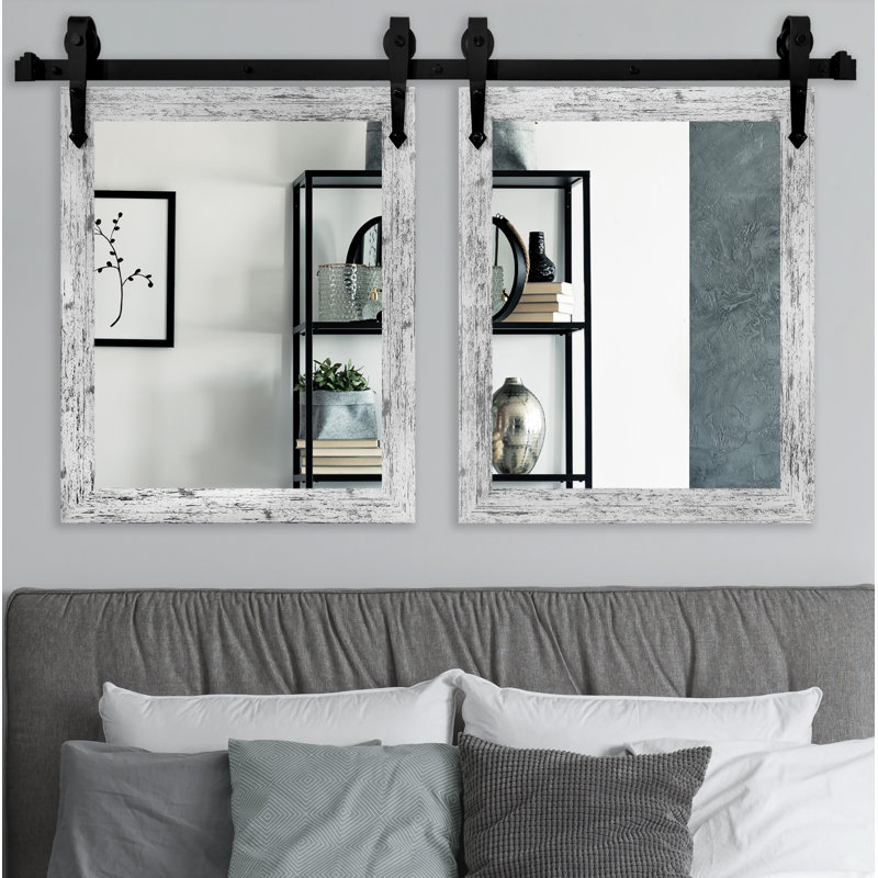 Herzberg Wood Flat Wall Mirror, 33" H x 27" W, Weathered White