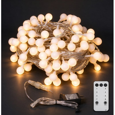 Guirlande de lumières sphériques blanc chaud avec télécommande, lumières DEL connectables, lumières suspendues imperméables pour la décoration de patio de la chambre de mariage