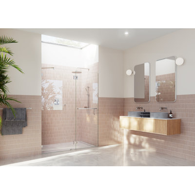 Mimas 55.75 in. x 78 in. Fully Frameless Glass Hinge Towel Bar Shower Door