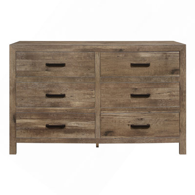 Commode de style rustique avec 6 tiroirs de rangement et meubles de chambre en bois au fini pin vieilli