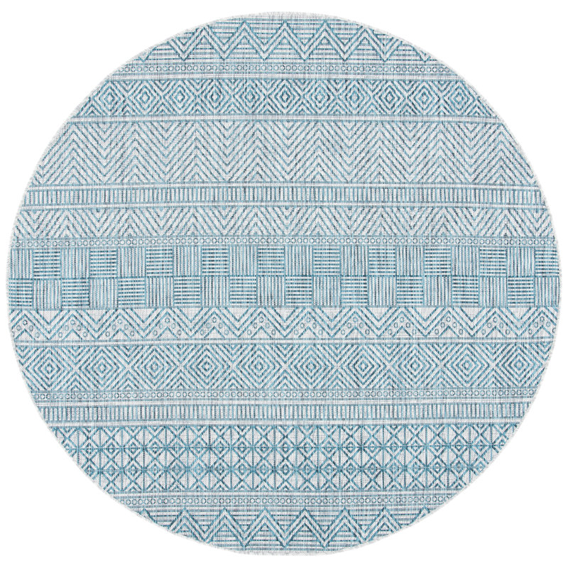 Tapis bleu sarcelle intérieur / extérieur Johansson, Rond 6 pi 7 po