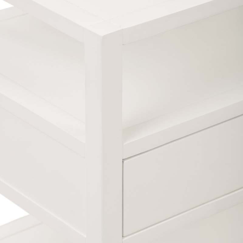 Contemporary White Wood and Brass Accent Side Table with Storage
