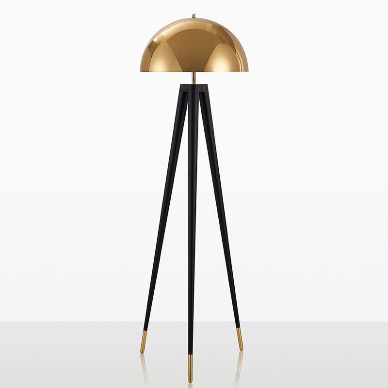  Lampe trépied noire Zenith F avec abat-jour dôme doré | Design rétro Mid-Century et lueur chaleureuse