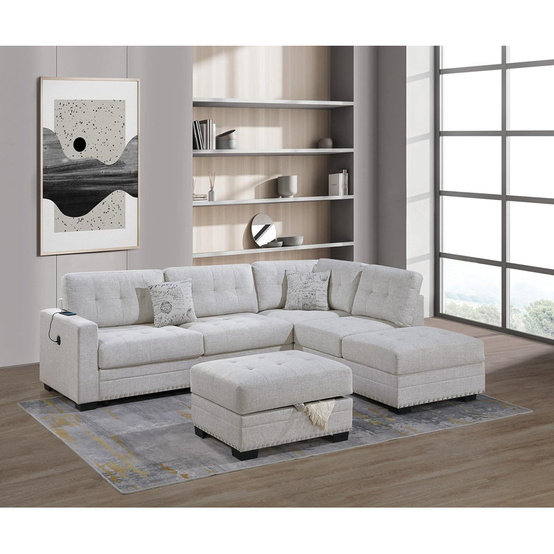Sectional sofa with chaise longue and footstool