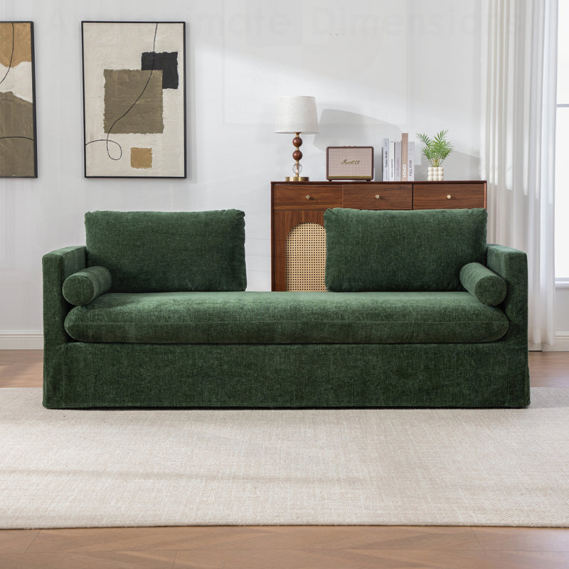 Large canapé très large à deux places, revêtu de chenille, avec deux coussins d'accoudoir et deux coussins de dossier, convient aux chambres à coucher, aux salons et aux sièges de fenêtre