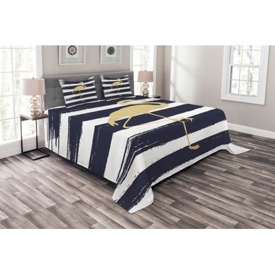 Dark Blue/White/Mustard 100% Microfibre Bedspread