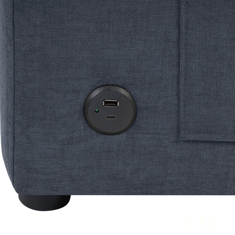 Canapé modulaire moderne en L avec méridienne incurvée, ports USB et poches de rangement latérales pour un salon confortable