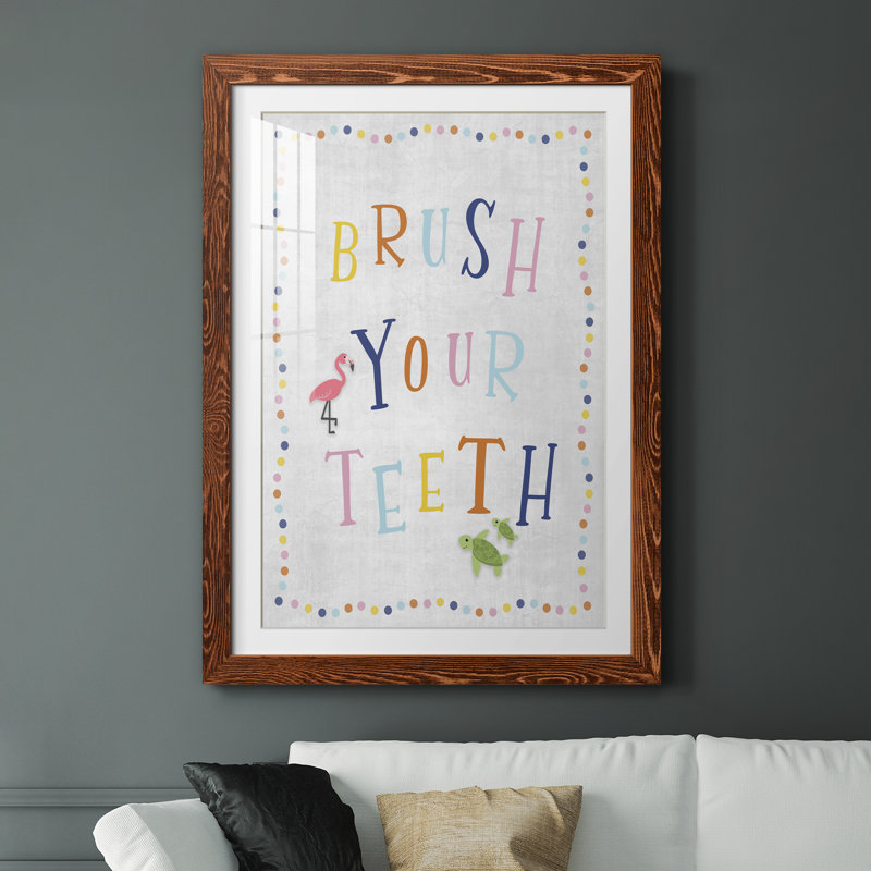 Brossez-vous les dents - Imprimé, Papier avec cadre brun, H 44 po x l 31 po x P 1 po