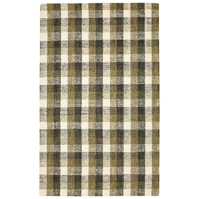 Tapis touffeté à la main 2 pi x 3 pi gris anthracite kaki et laine ivoire