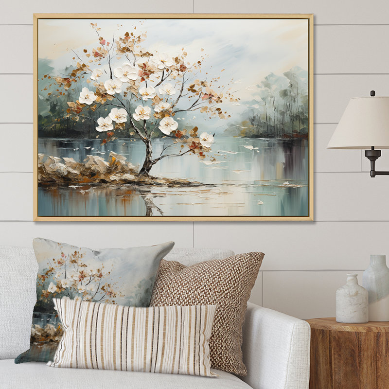 «Japanese River Forest liquid Art I», art mural encadré forêt, Cadre naturel flottant, H 24 po x l 32 po x P 1 po