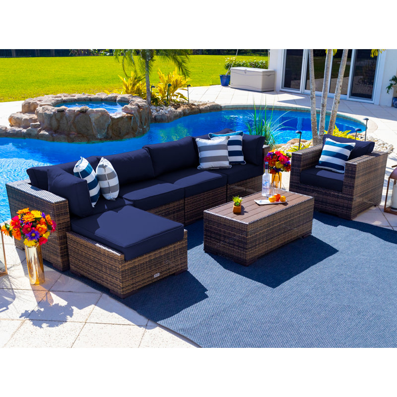 Sorrento 6 - Person Modular Patio Conversation Set with Cushions, Sunbrella Navy