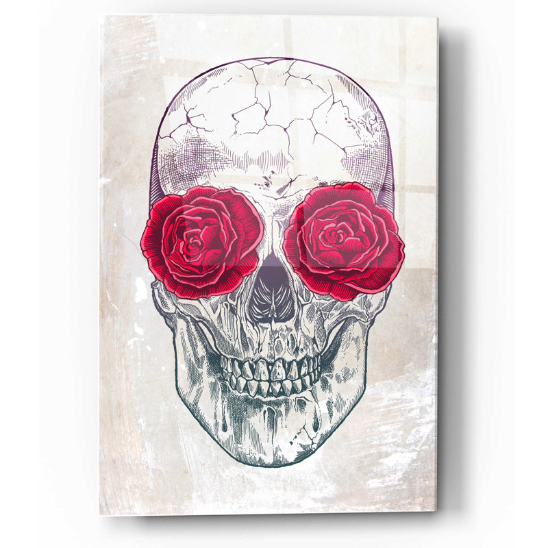 «Skull & Roses» par Rachel Caldwell, art mural en verre acrylique, H 16 po x l 12 po x P 0,13 po