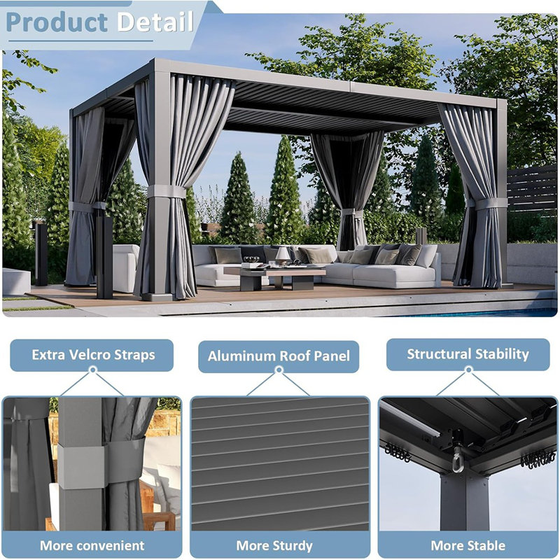 Pergola 12' X 16' Outdoor Aluminum Pergola Adjust...
