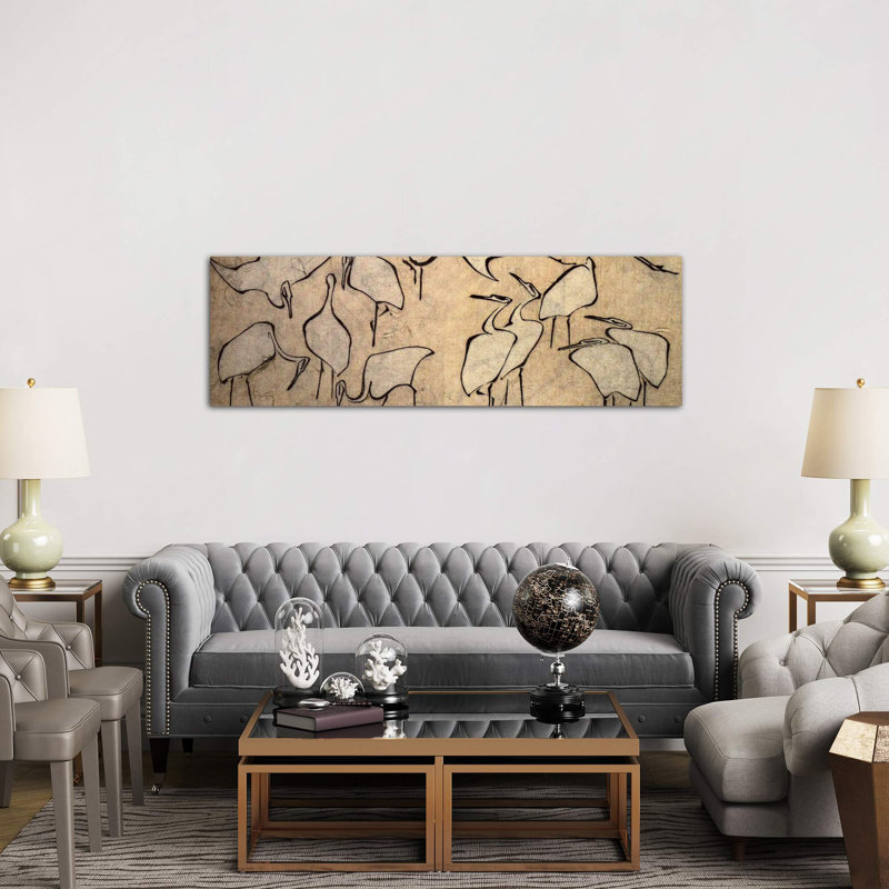 Cranes by Katsushika Hokusai - Panoramic Painting on Canvas, 182.88 cm H x 60.96 cm W, No Frame