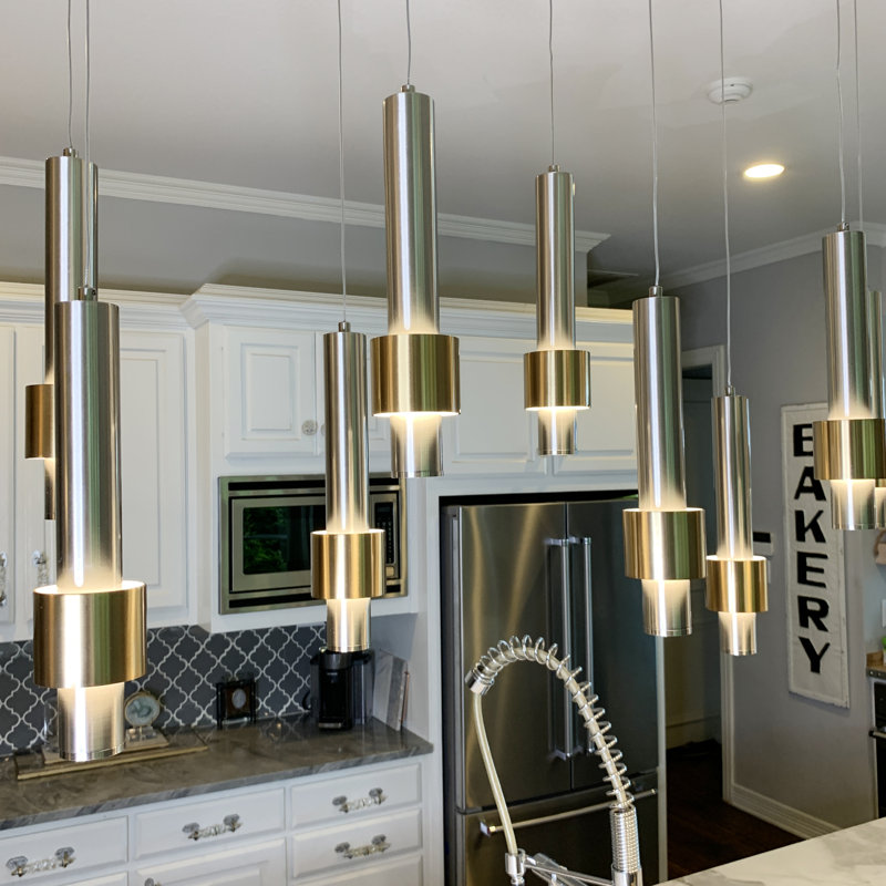 8 - Light Satin Nickel/Satin Brass LED Kitchen Island Pendant