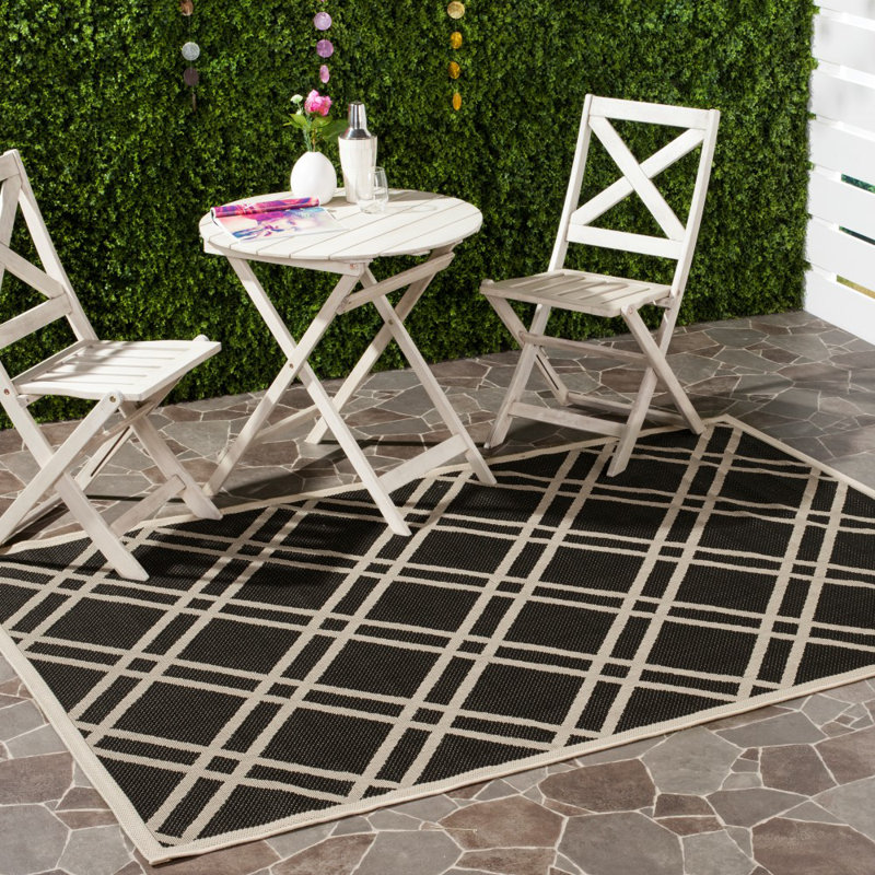 Kellogg Hooked Black/Beige Indoor/Outdoor Rug, Rectangle 122 x 170 cm