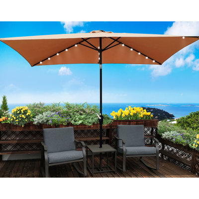 Parasol rectangulaire d'extérieur 10 pi x 6,5 pi - DEL solaire, décoloration, mécanisme d'inclinaison, brun pour abat-jour de piscine près du jardin, 6,5 pi, brun, imperméable, piscine facile