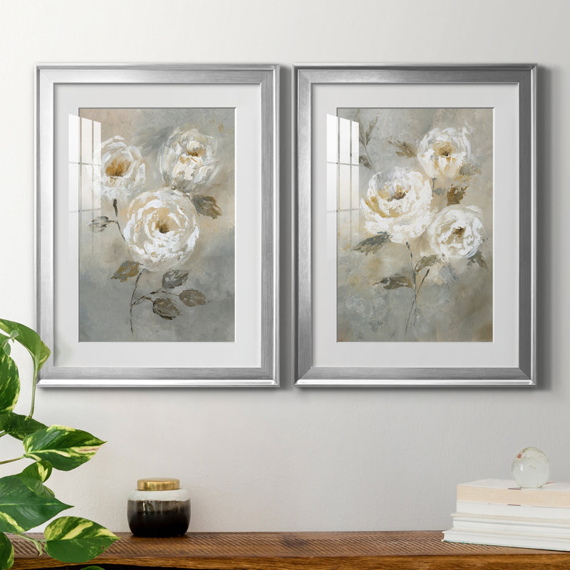 «Soft and Bold I», ensemble de 2 reproductions d'art, Blanc, H 22,5 po x l 61 po x P 1,5 po, Papier avec cadre argenté