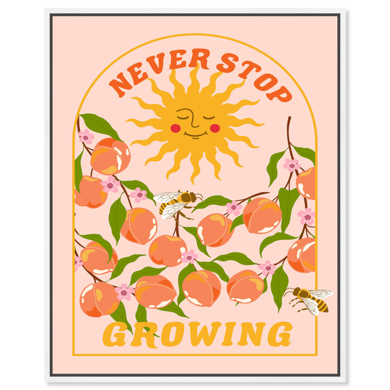 Sun Peaches Bees Never Stop Retro Summer Drinks, art mural par Art Remedy, H 46 po x l 37 po, Cadre argenté