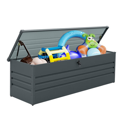 High - quality metal outdoor waterproof deck box. Extra - large dark - gray patio storage box with a locking design, durable and safe. by IRHOMA