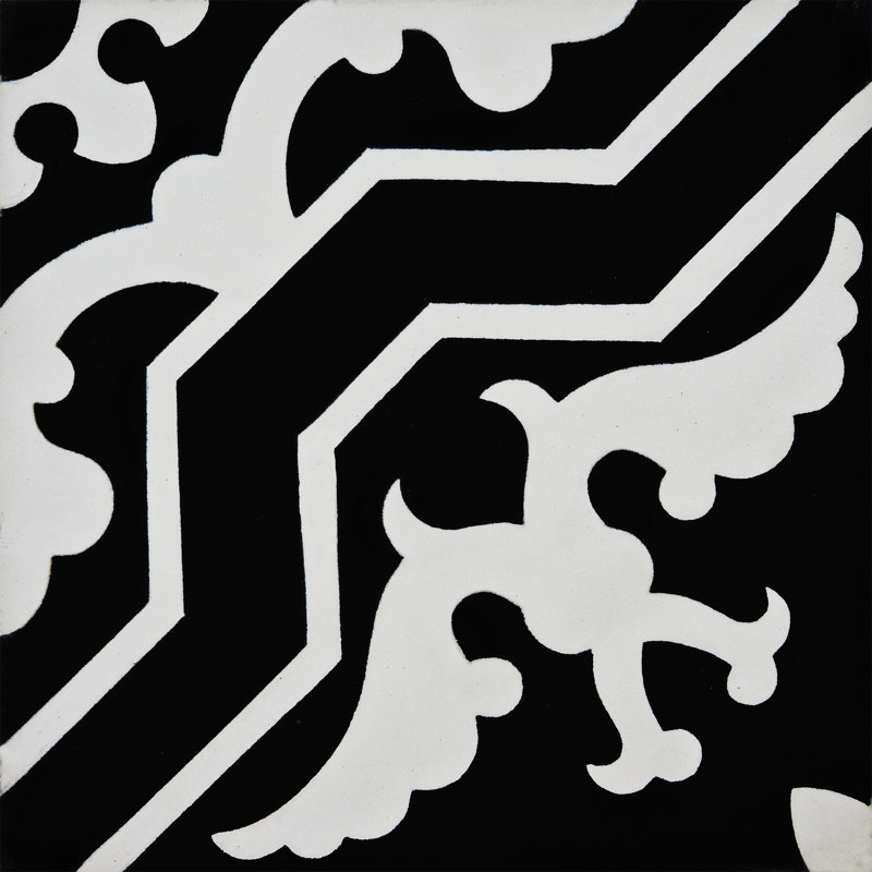 Carreau de mur et de sol à motif ciment 8 po x 8 po Temara, Noir / Blanc