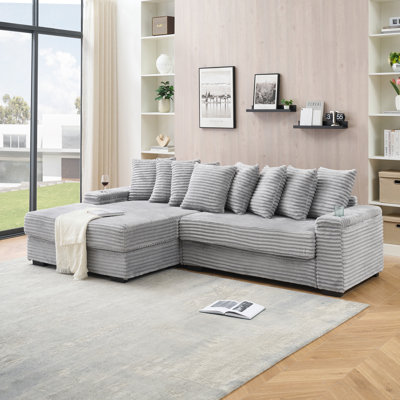 145 Inch Extra Large Cloud Modular Sectional Sofa, Modern L-Shape Couch for Living Room, Corduroy Boneless Sofa with 8 Throw Pillows, Tool-Free Setup, Black