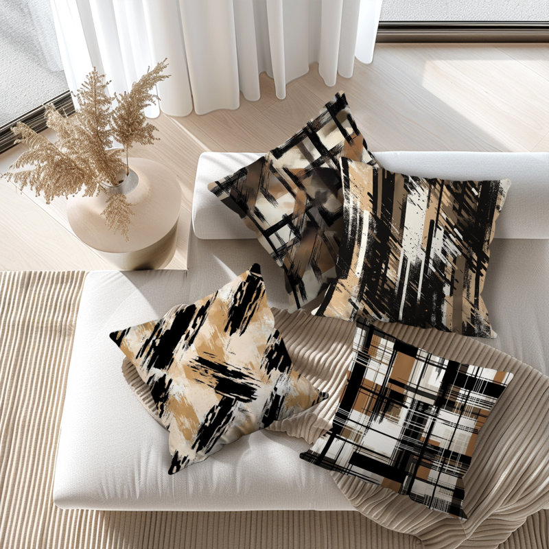 4 housses de coussin décoratives à motif de rayures abstraites 4 pièces