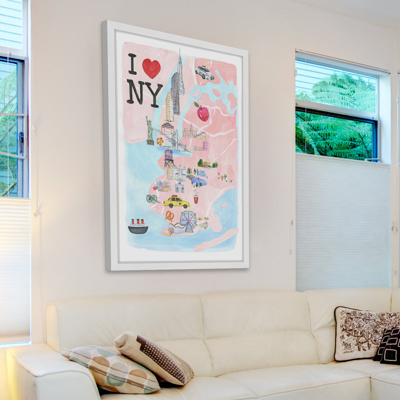 I Love NY Site Map - Single Picture Frame Print, 61cm H x 41cm W x 4cm D