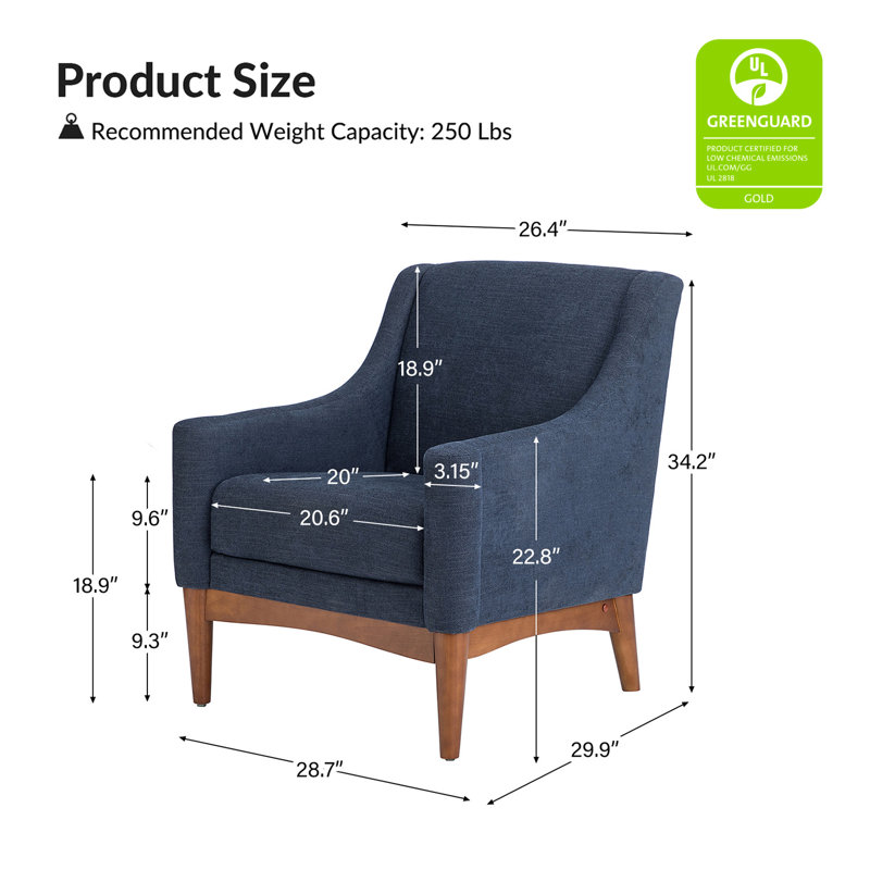 Fauteuil Arshanti avec pieds en bois massif, Marine