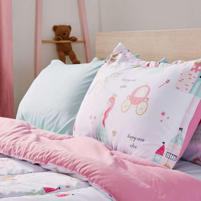 Ensemble de literie pour enfants Space Rocket, Double/Grand, Château de princesse rose / blanc