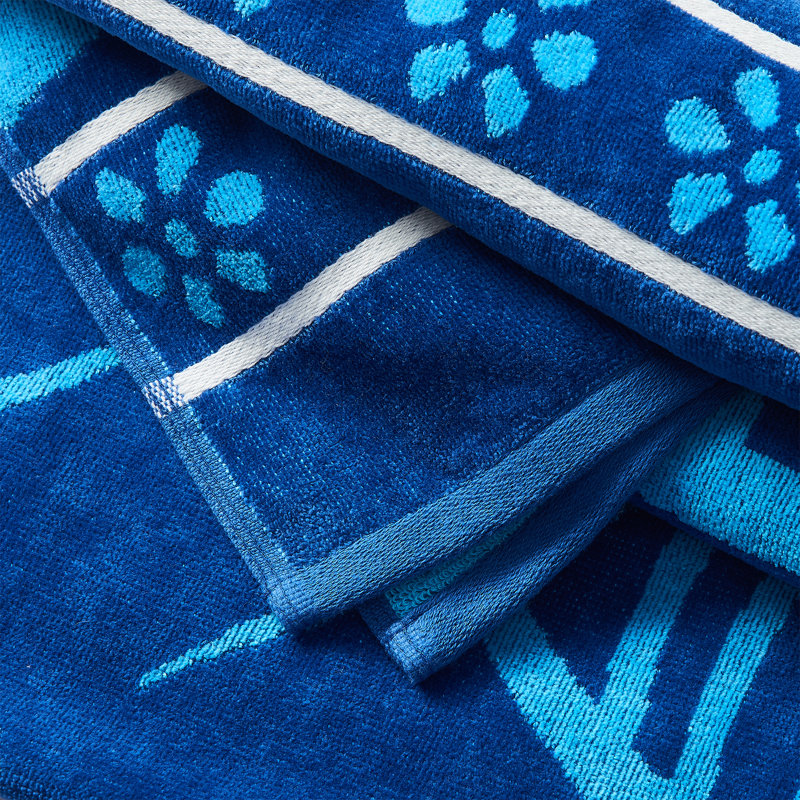 Serviettes de plage 100% jacquard 100% coton, Bleu marine / bleu royal poisson et rayures