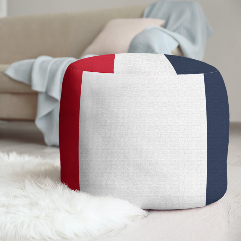 Repose-pieds cubique rond à rayures 20,5", Rouge / blanc / bleu marine