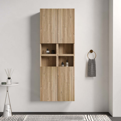 Ensemble de 4 armoires de rangement flottantes pour salle de bain avec rangement ouvert pour petits espaces (largeur de 11,82 pouces * 4)