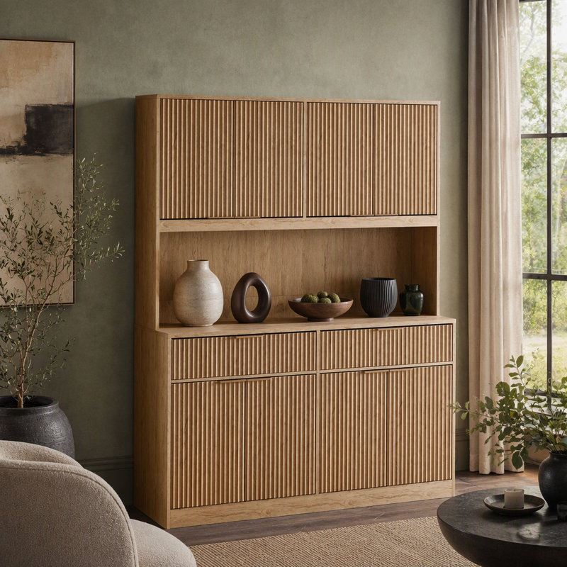 Armoire de cuisine multifonctionnelle moderne de 71 pouces de haut avec prise électrique et comptoir ouvert creux., Black