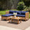 Outdoor Wicker Patio Conversation Furniture Set With Acacia Wood Coffee Table