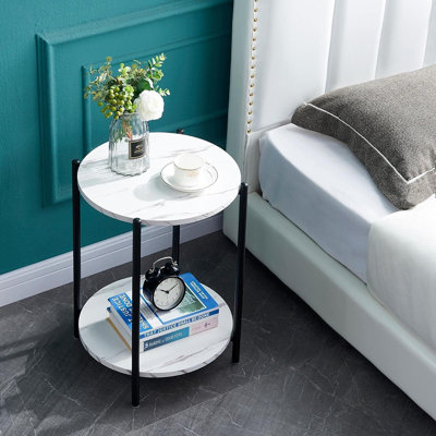 Table d'appoint ronde noire, table de bout moderne à 2 niveaux pour petits espaces