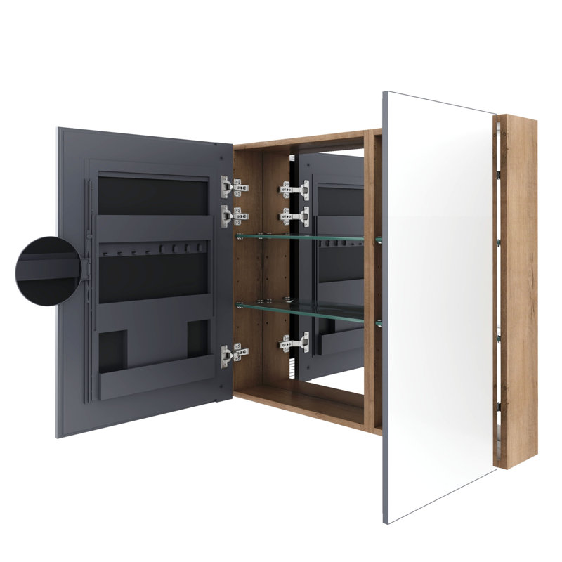 Armoires à pharmacie modernes avec rangement, miroir en bois de 43 po pour salle de bain