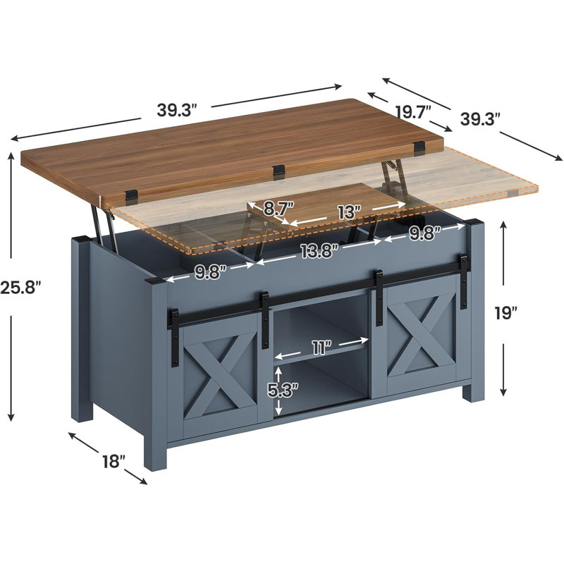 Table basse Lonan avec rangement et compartiment caché, Brun/bleu