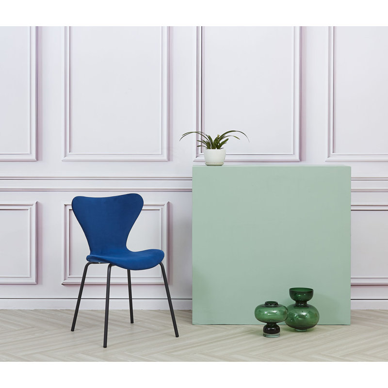 4 Doreen Velvet Upholstered Dining Chair with Black Metal Legs, Navy Blue, Black